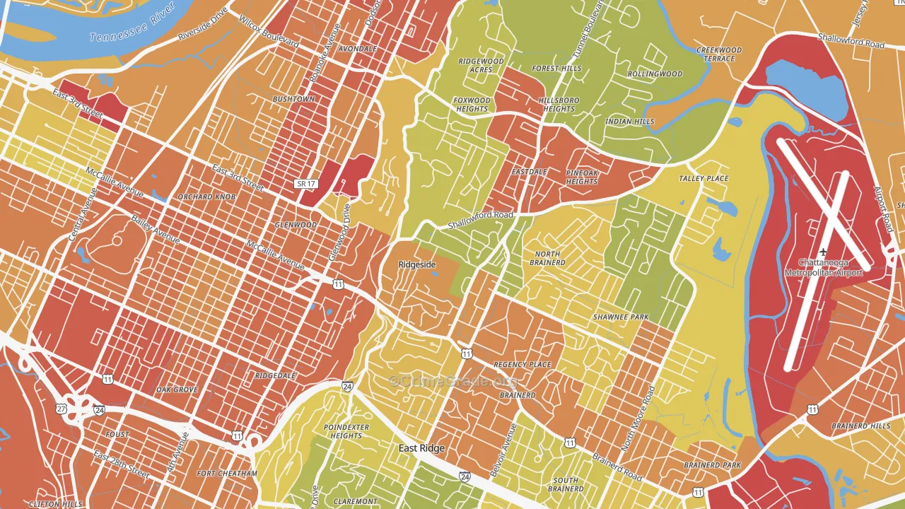 Ridgeside, TN Map of Robbery Rates