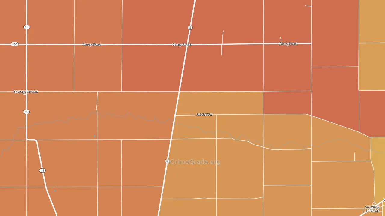 Ridgeton, OH Map of Robbery Rates