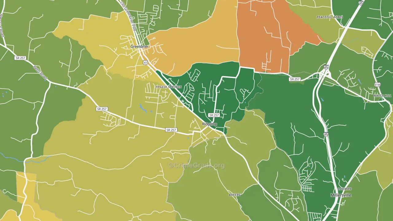 Ridgetop, TN Map of Robbery Rates