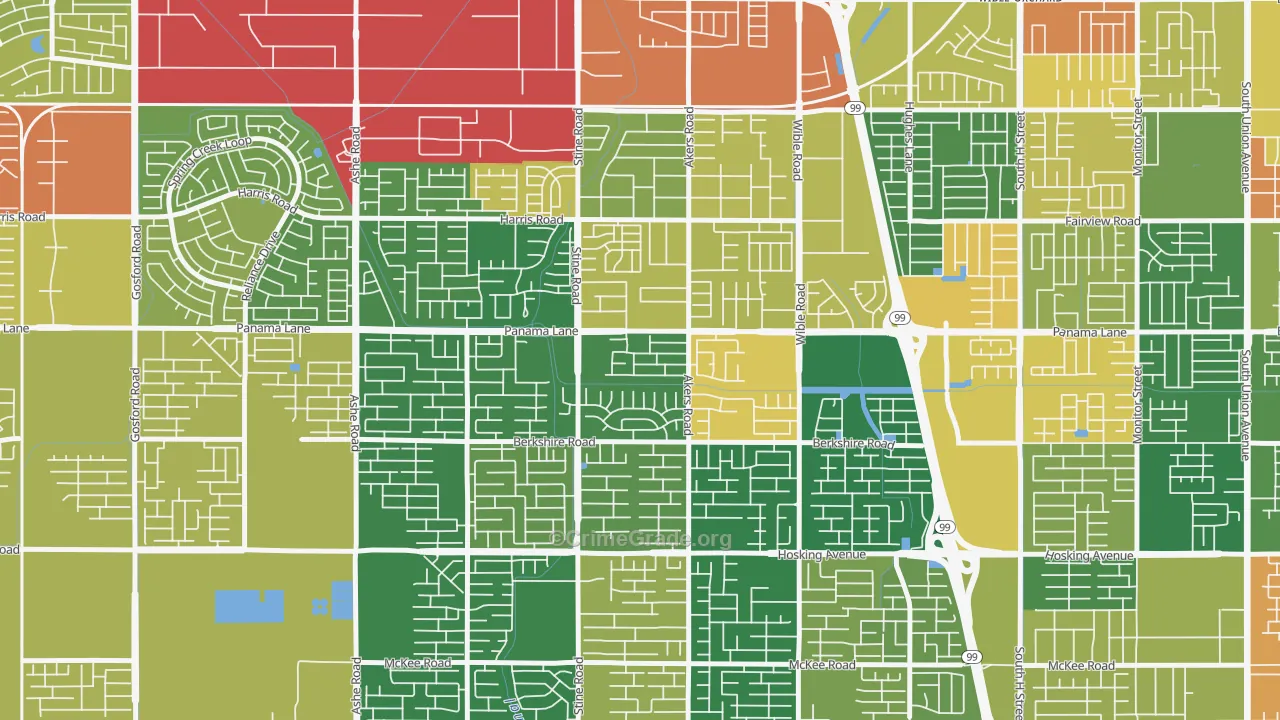 Ridgeview Estates, Bakersfield, CA Map of Robbery Rates