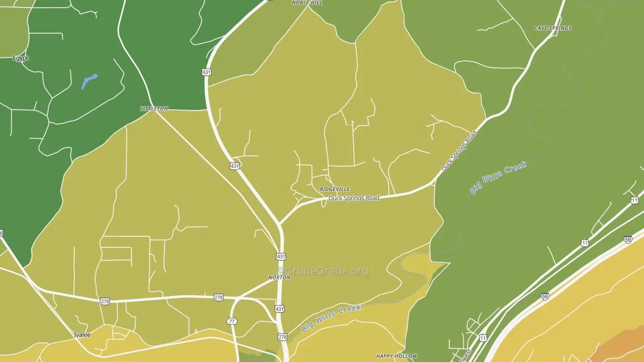 Ridgeville, AL Map of Robbery Rates