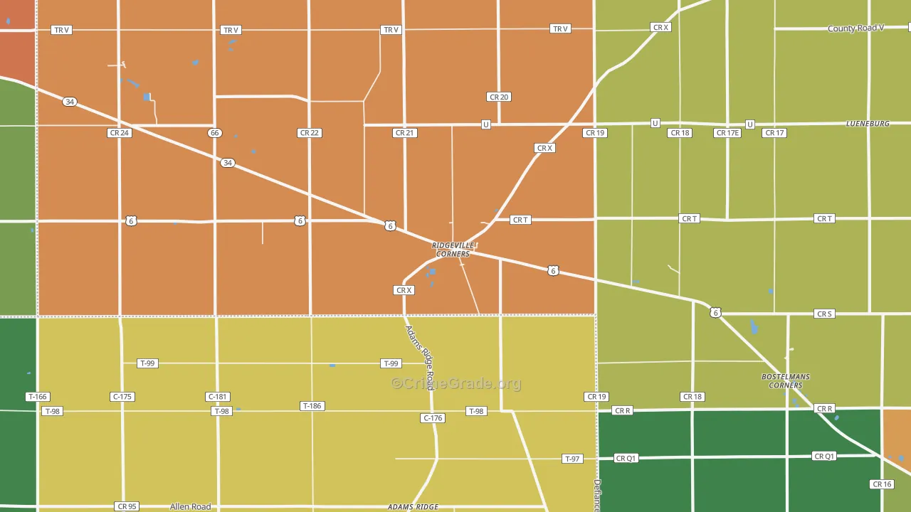 Ridgeville Corners, OH Map of Robbery Rates