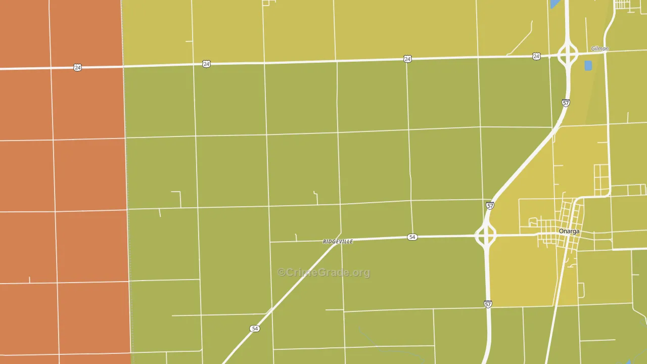 Ridgeville, IL Map of Robbery Rates