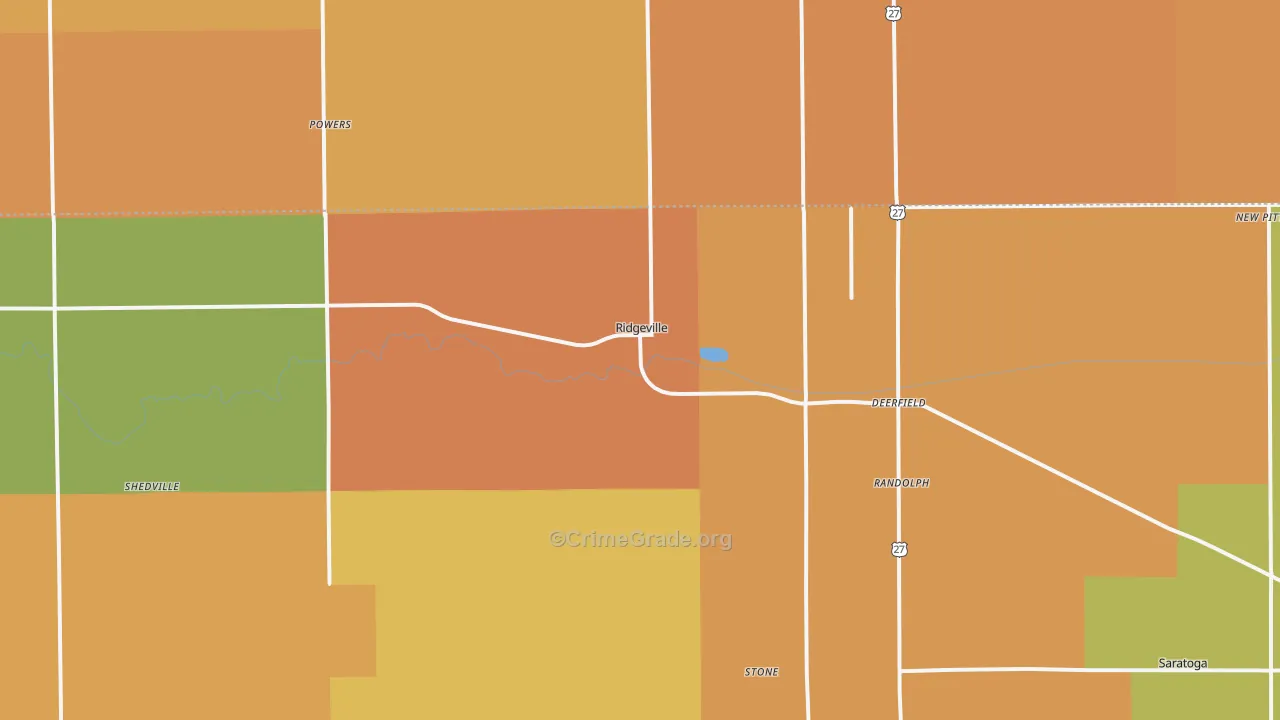 Ridgeville, IN Map of Robbery Rates