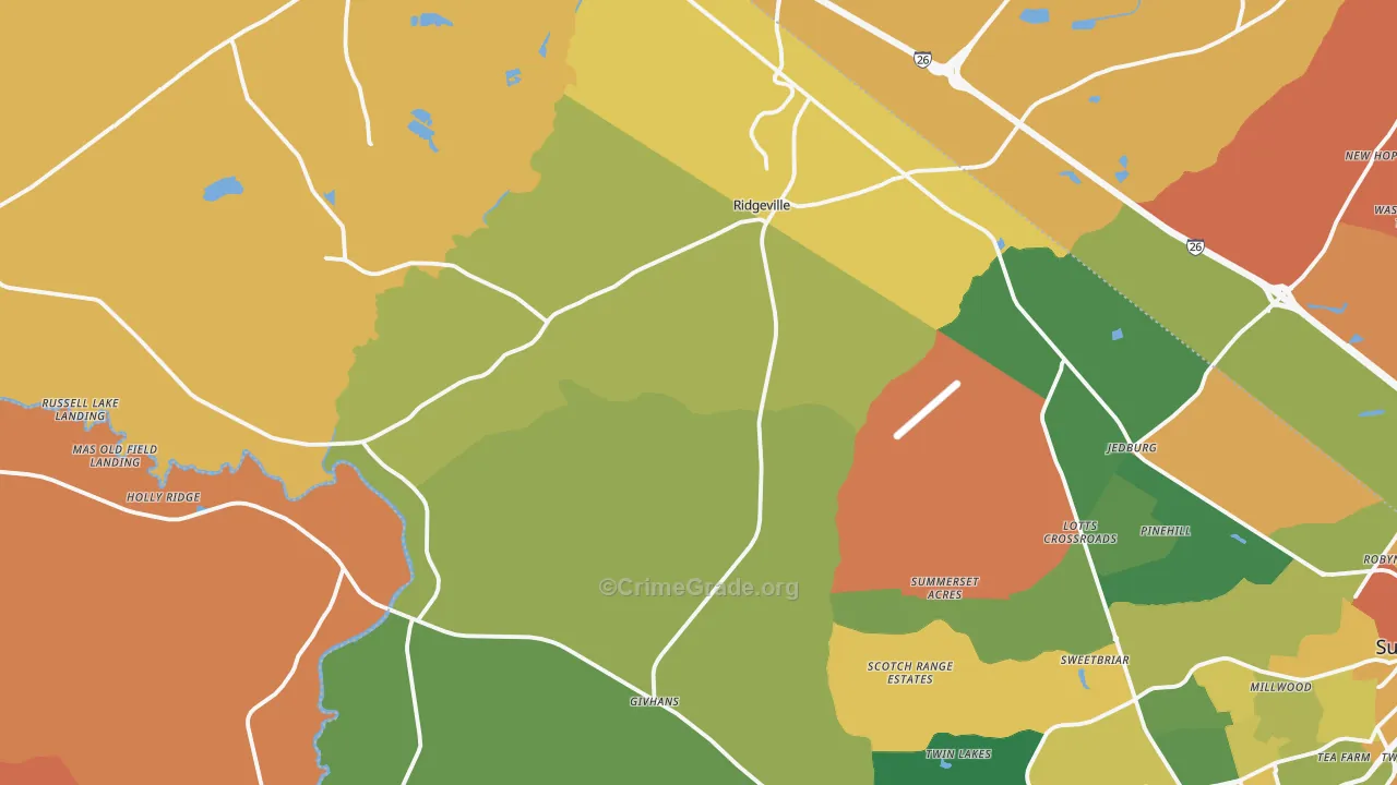 Ridgeville, SC Map of Robbery Rates