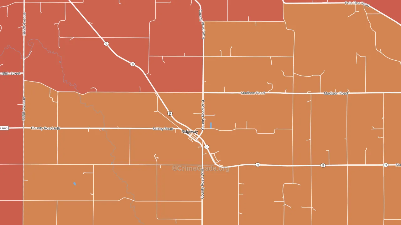 Ridgeway, IA Map of Robbery Rates