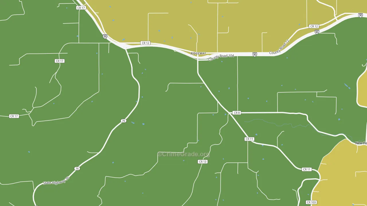 Ridgeway, MN Map of Robbery Rates
