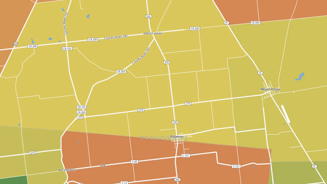 Ridgeway, OH Map of Robbery Rates