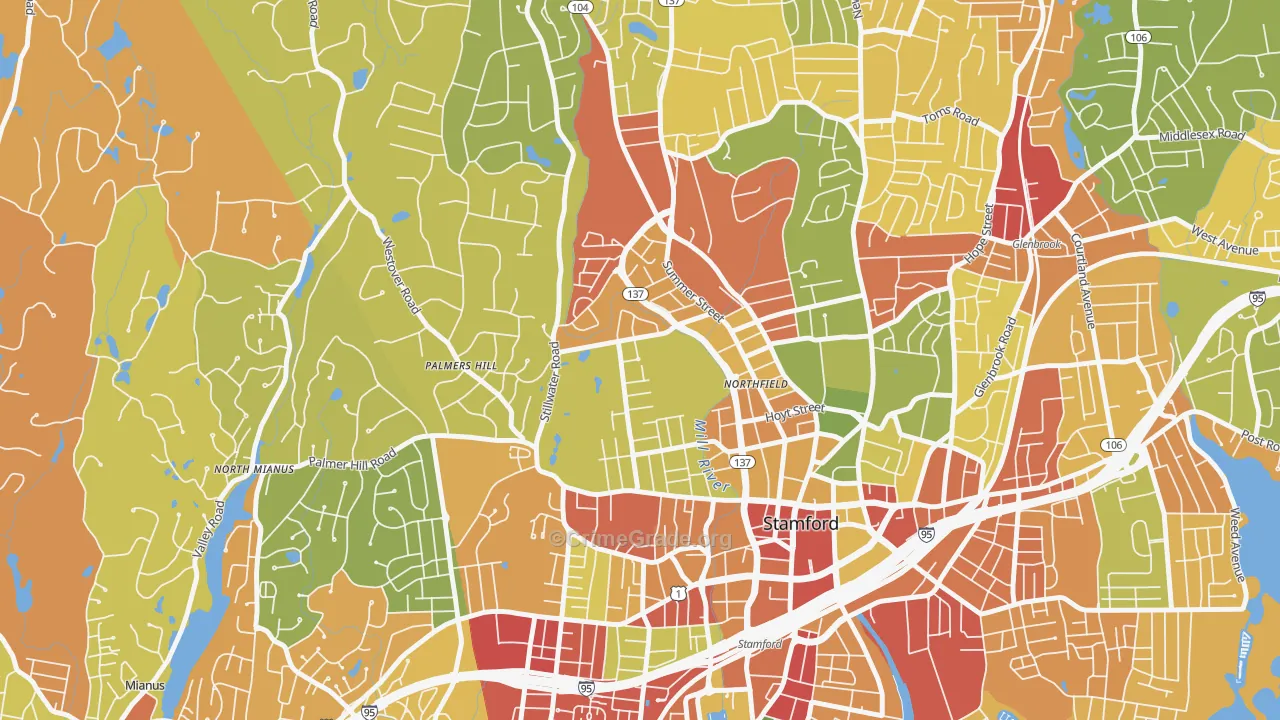 Ridgeway, Stamford, CT Map of Robbery Rates