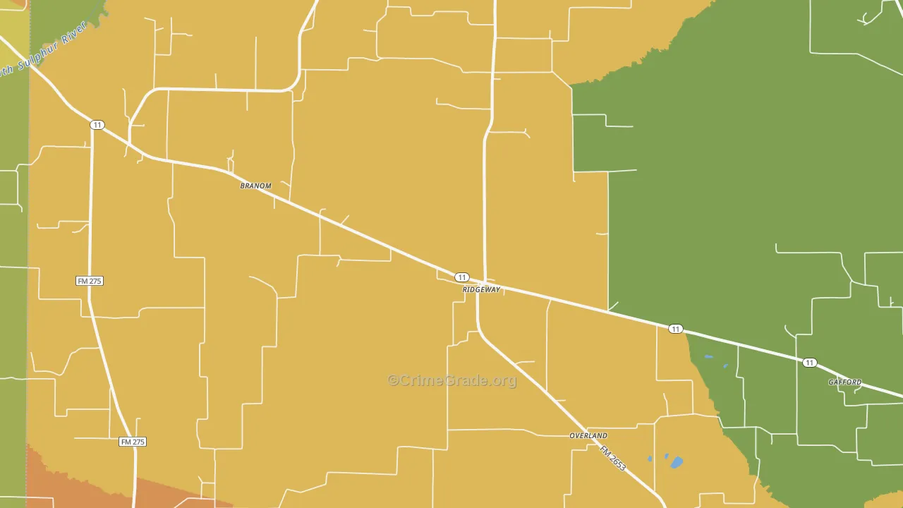 Ridgeway, TX Map of Robbery Rates