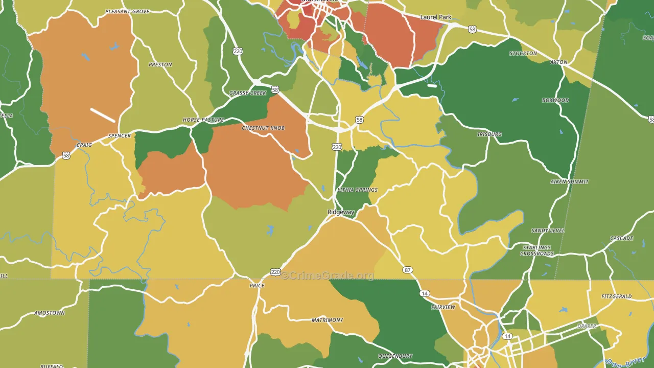 Ridgeway, VA Map of Robbery Rates