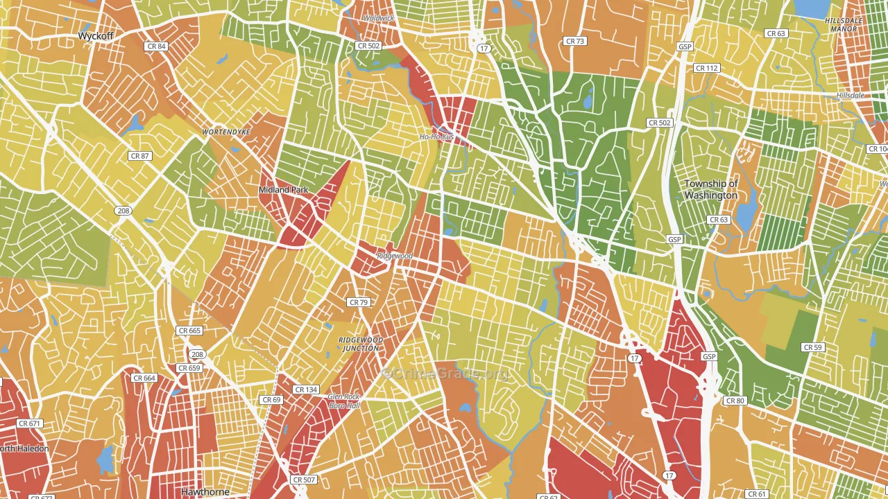 Ridgewood, NJ Map of Robbery Rates