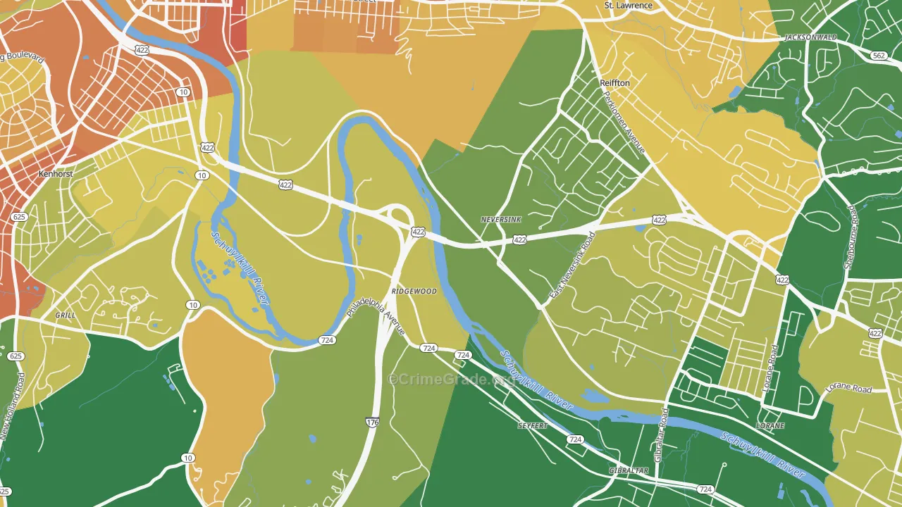 Ridgewood, PA Map of Robbery Rates