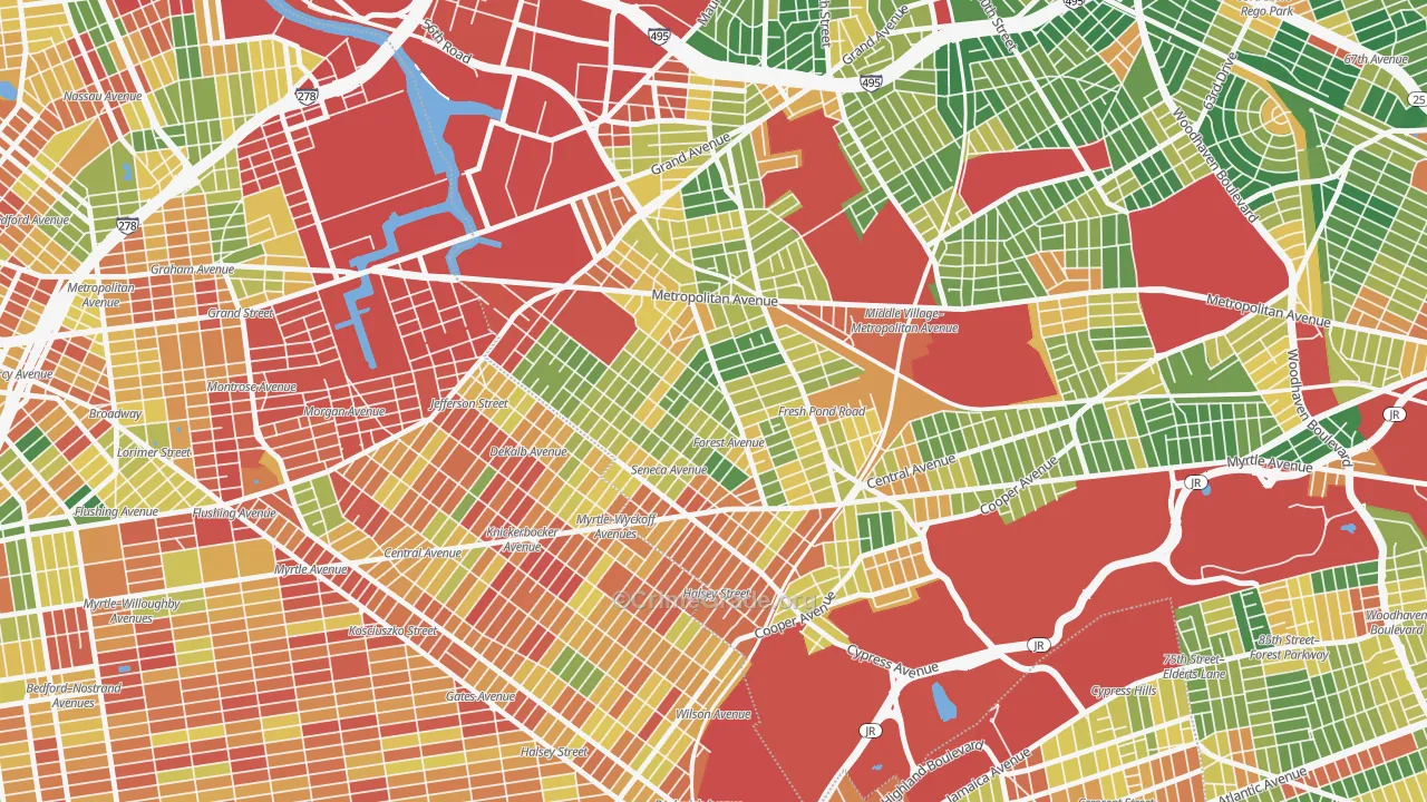 Ridgewood, Queens, NY Map of Robbery Rates