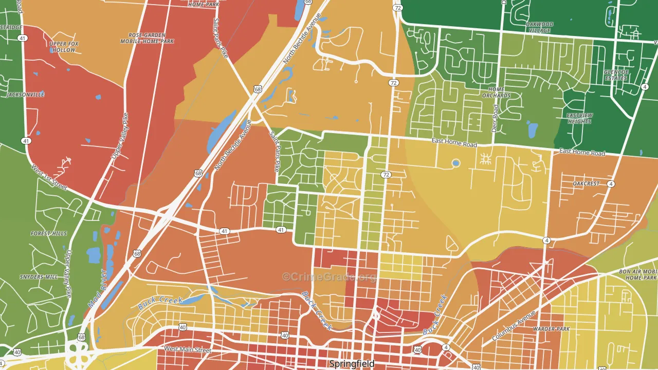 Ridgewood, Springfield, OH Map of Robbery Rates