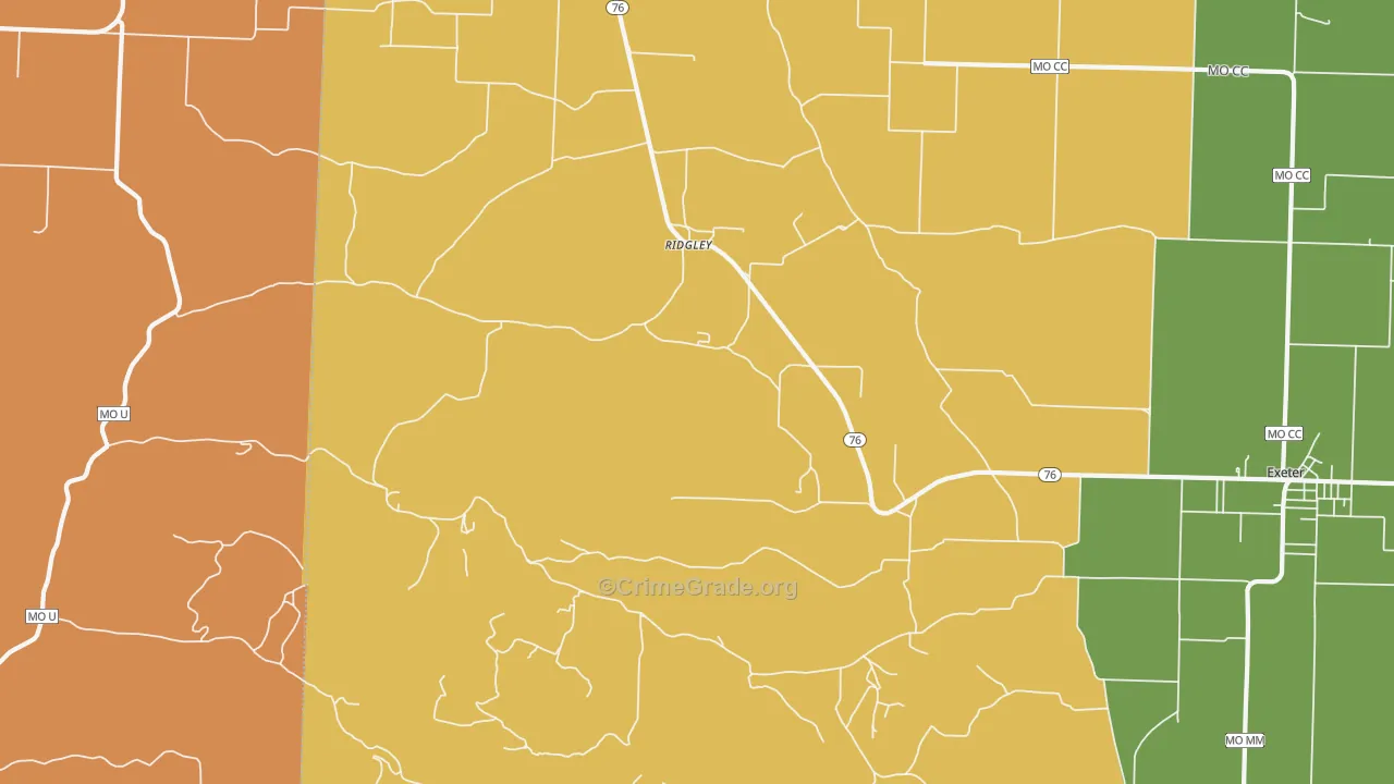 Ridgley, MO Map of Robbery Rates
