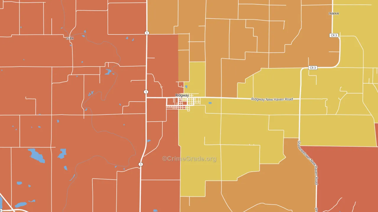 Ridgway, IL Map of Robbery Rates