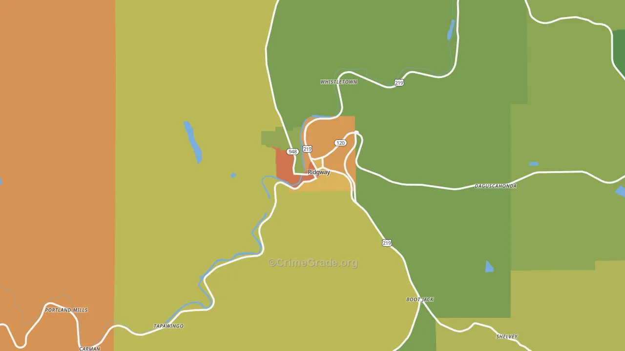 Ridgway, PA Map of Robbery Rates