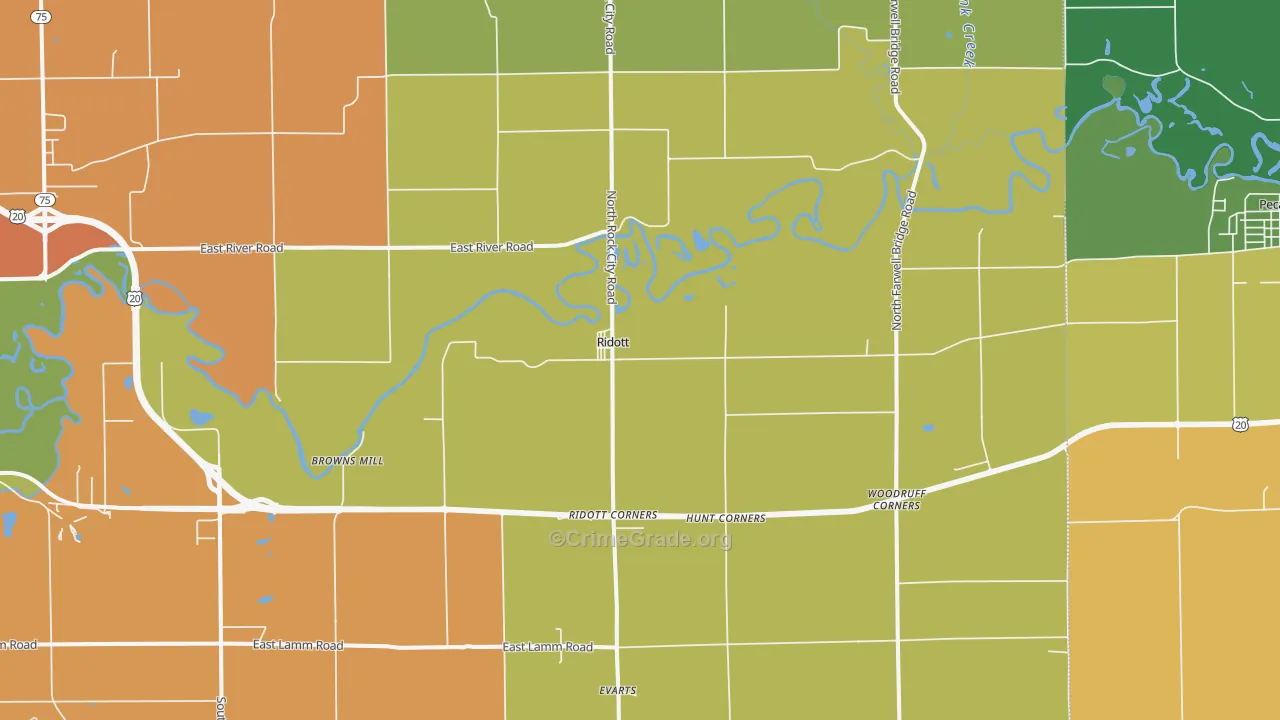 Ridott, IL Map of Robbery Rates