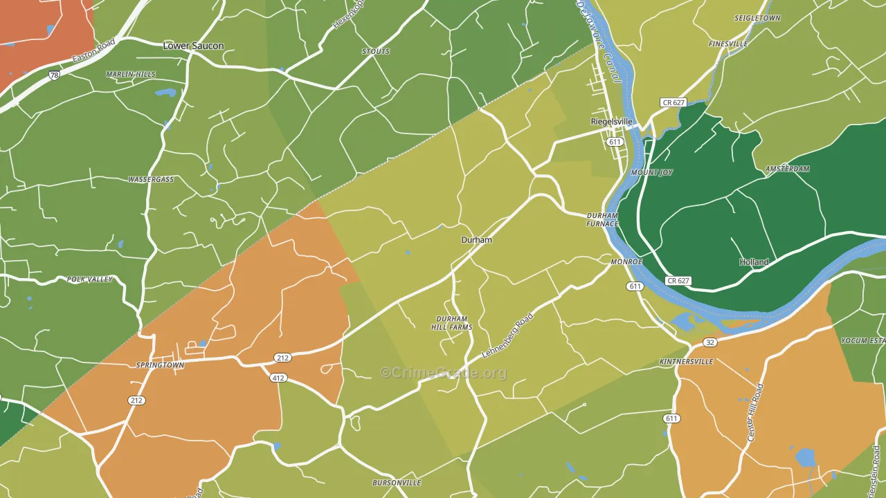 Riegelsville, PA Map of Robbery Rates