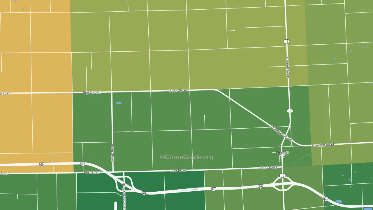 Riley Center, MI Map of Robbery Rates
