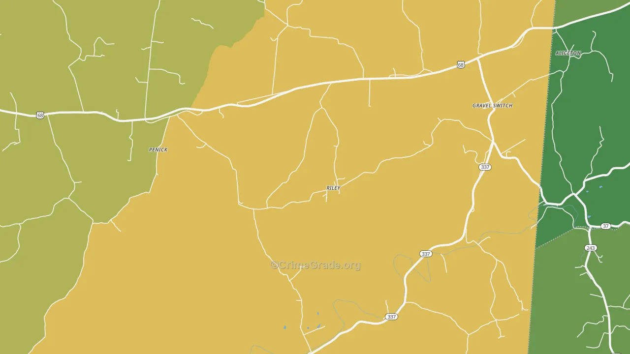 Riley, KY Map of Robbery Rates