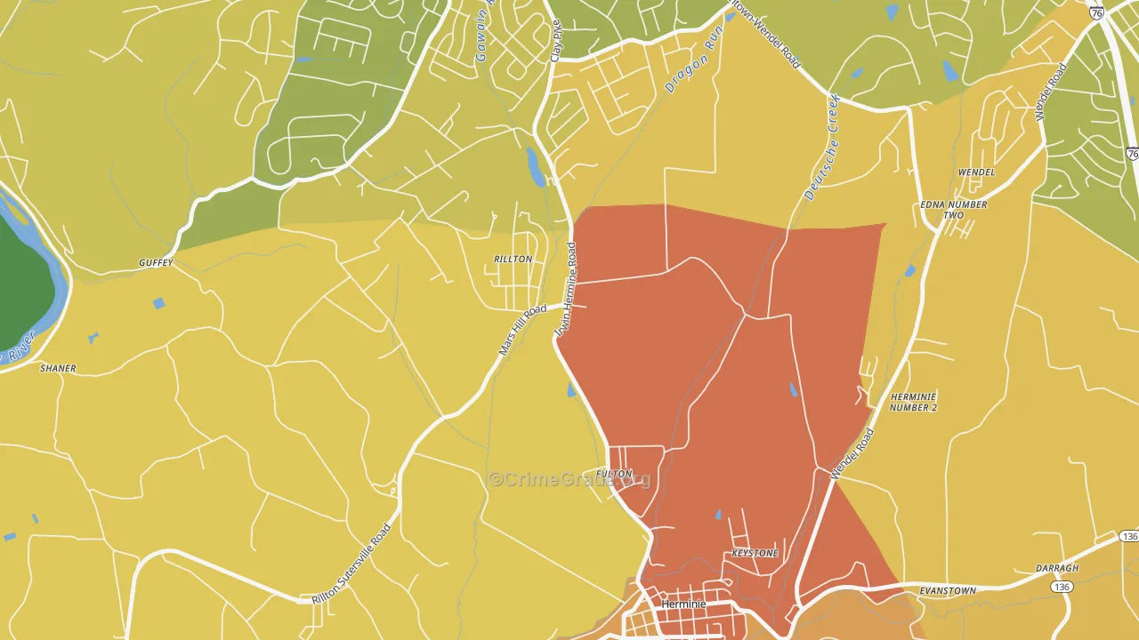 Rillton, PA Map of Robbery Rates