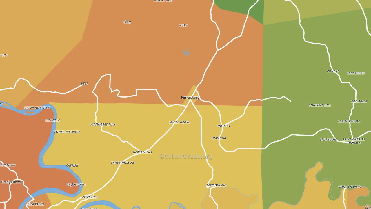 Rimersburg, PA Map of Robbery Rates