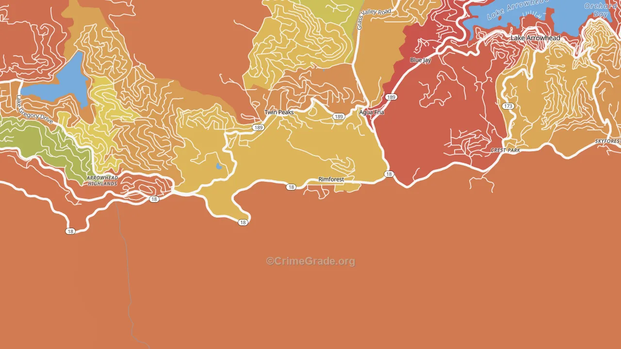 Rimforest, CA Map of Robbery Rates