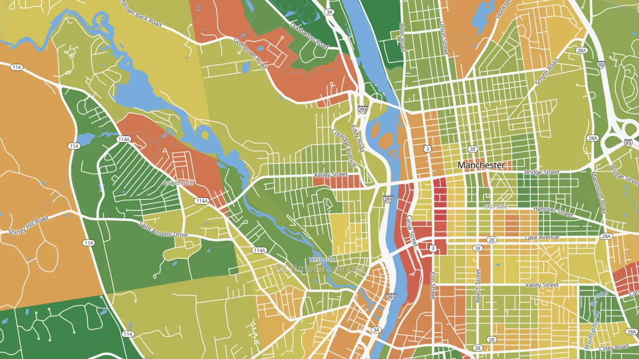 Rimmon Heights, Manchester, NH Map of Robbery Rates