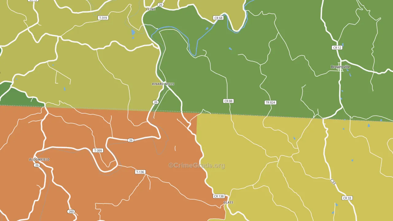 Rinard Mills, OH Map of Robbery Rates