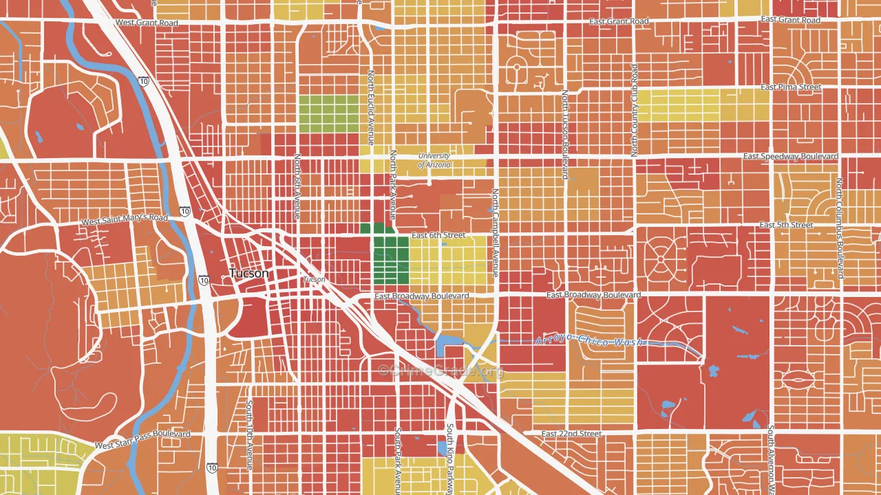 Rincon Heights, Tucson, AZ Map of Robbery Rates