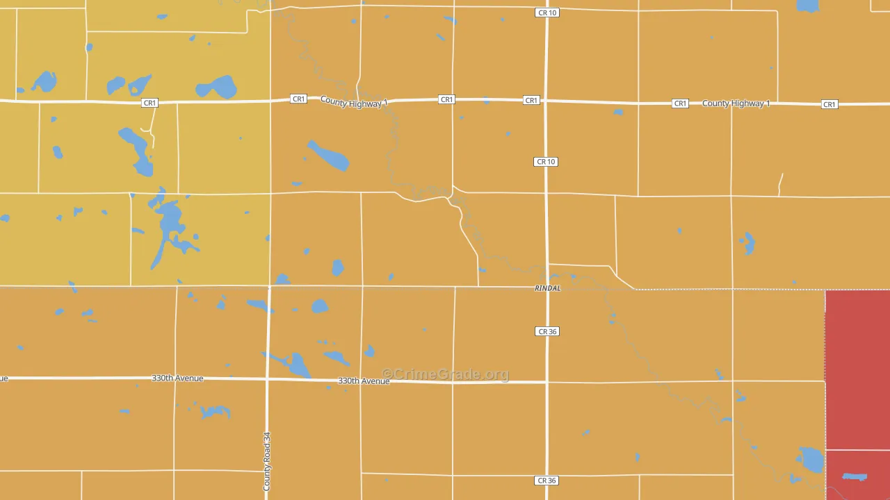 Rindal, MN Map of Robbery Rates