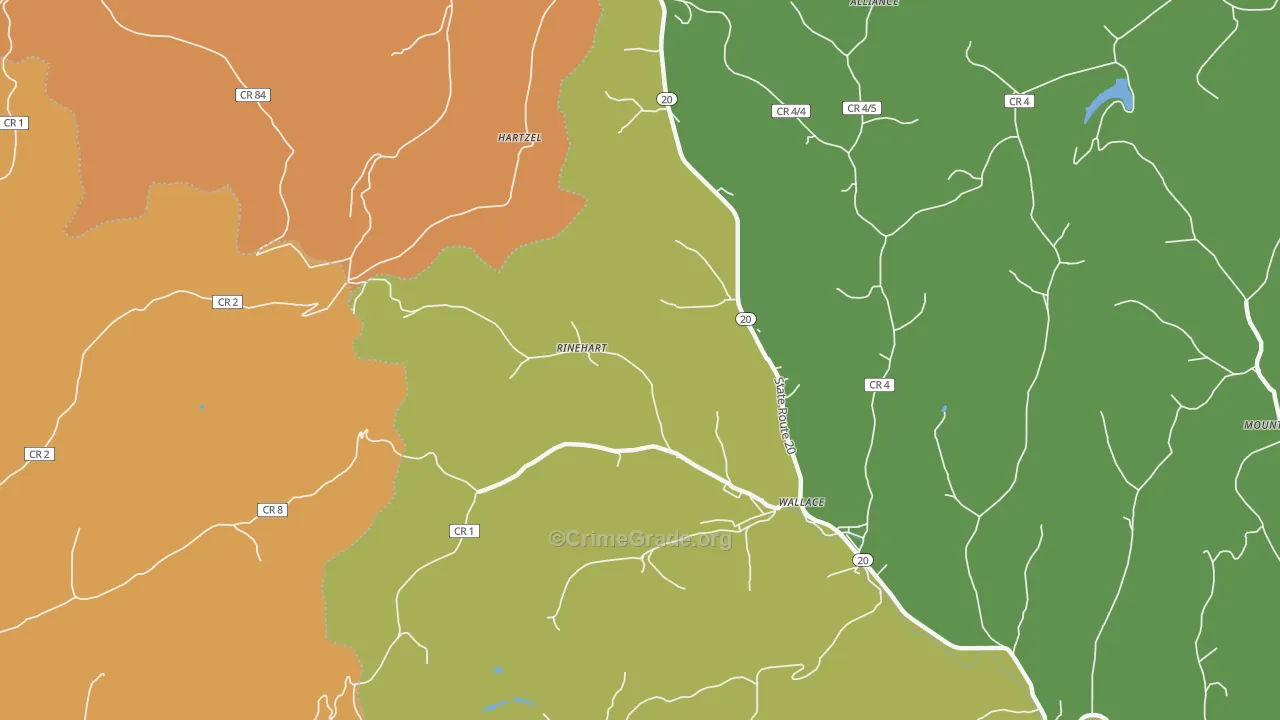 Rinehart, WV Map of Robbery Rates