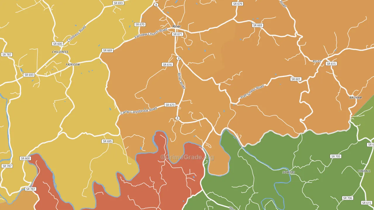 Riner, VA Map of Robbery Rates