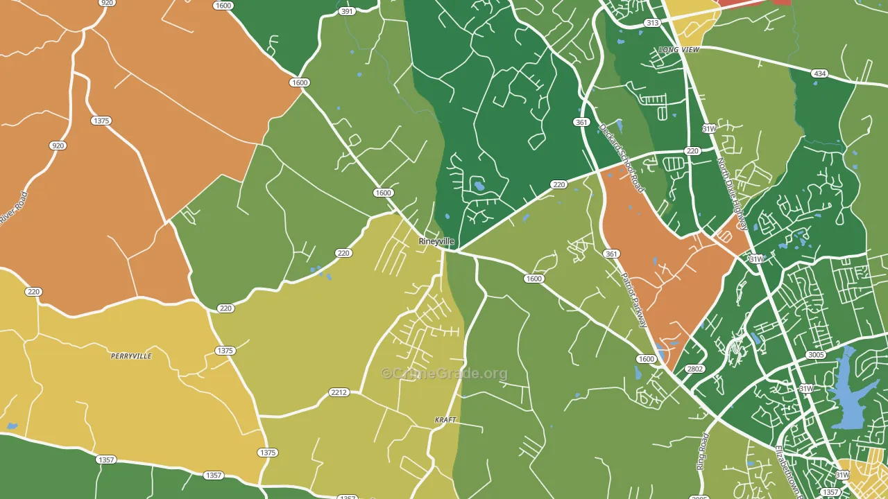 Rineyville, KY Map of Robbery Rates