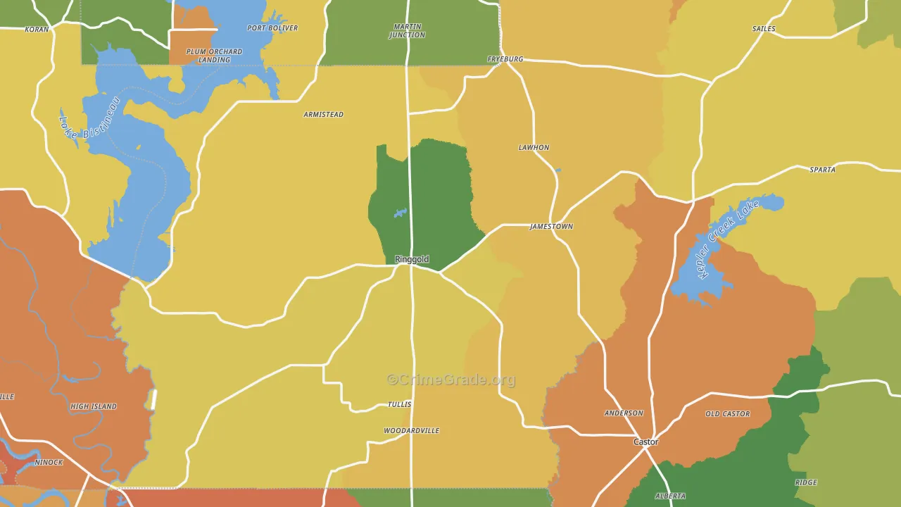 Ringgold, LA Map of Robbery Rates