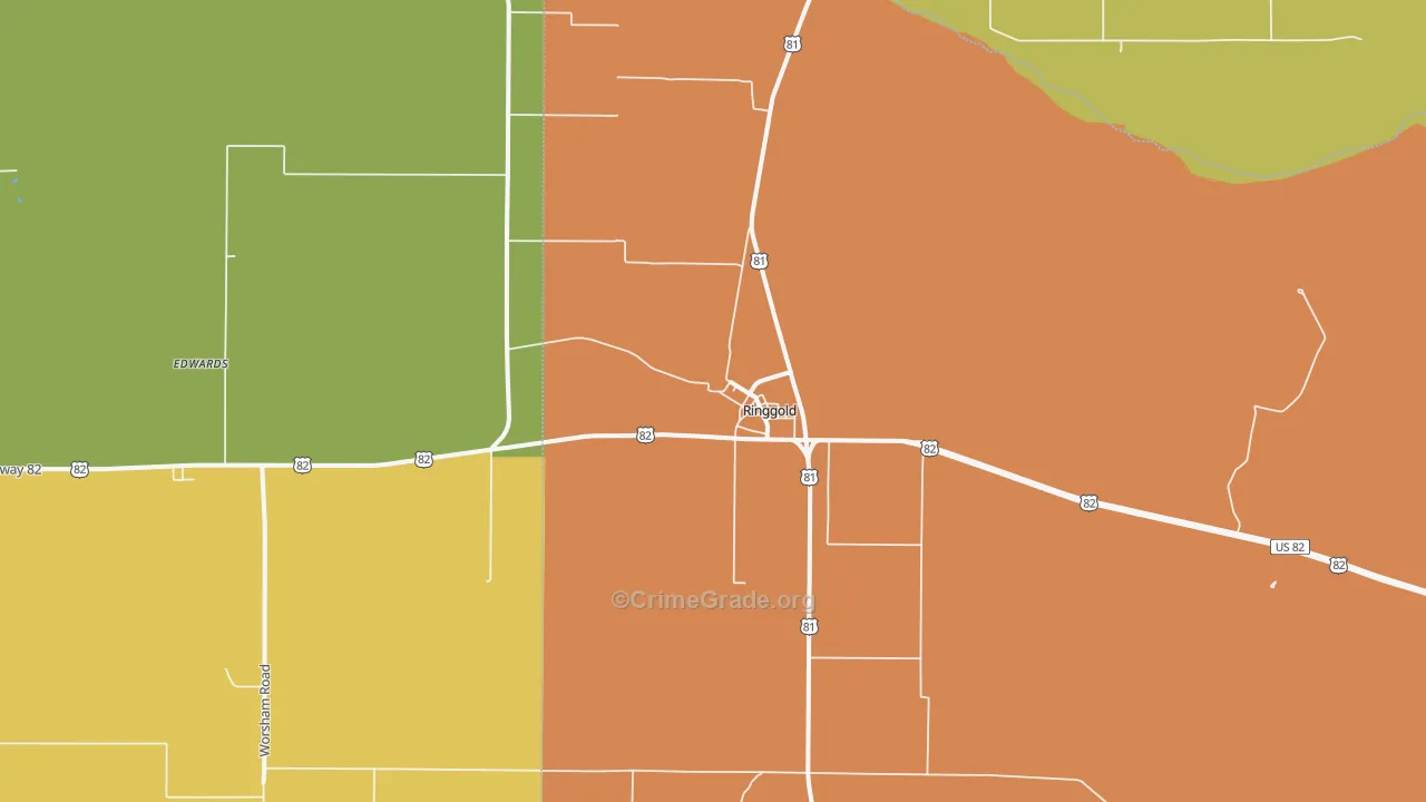 Ringgold, TX Map of Robbery Rates