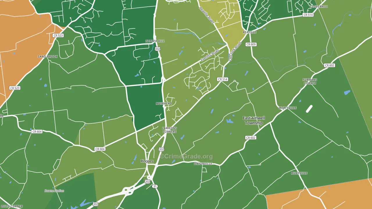 Ringoes, NJ Map of Robbery Rates