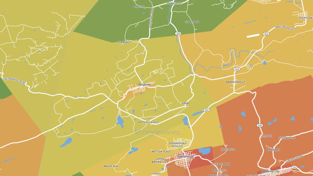 Ringtown, PA Map of Robbery Rates