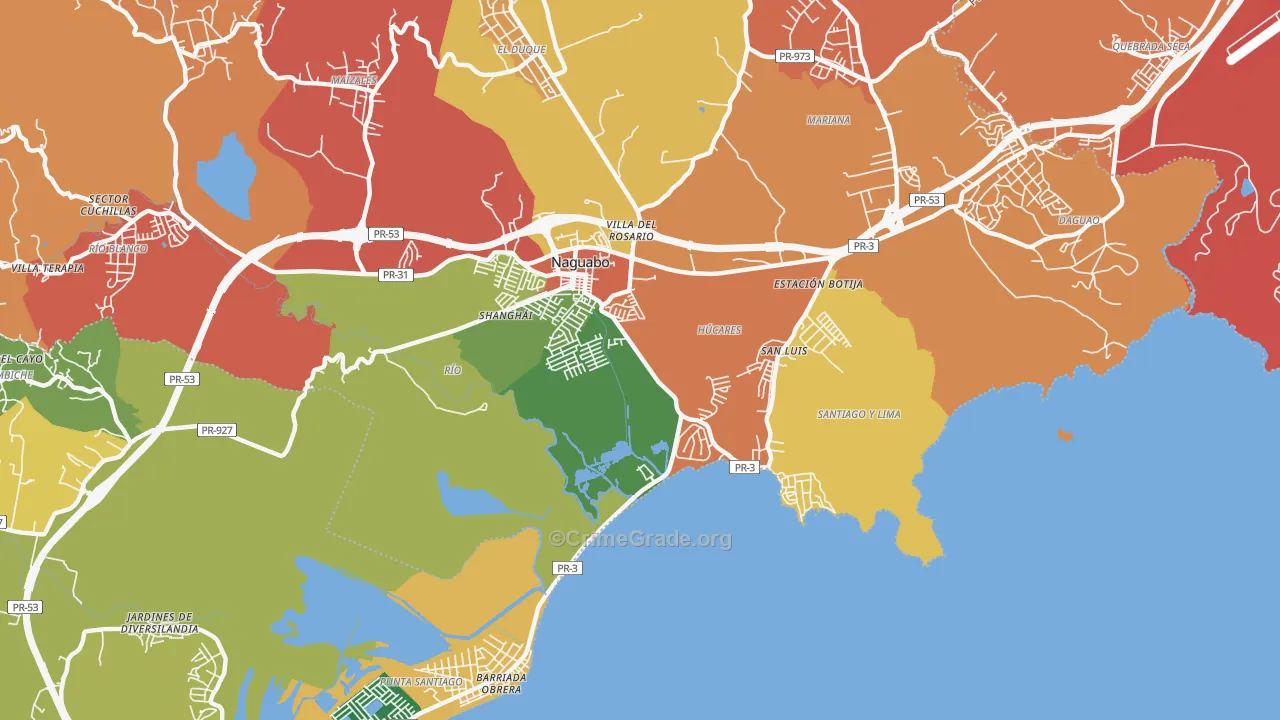 Rio Blanco, PR Map of Robbery Rates