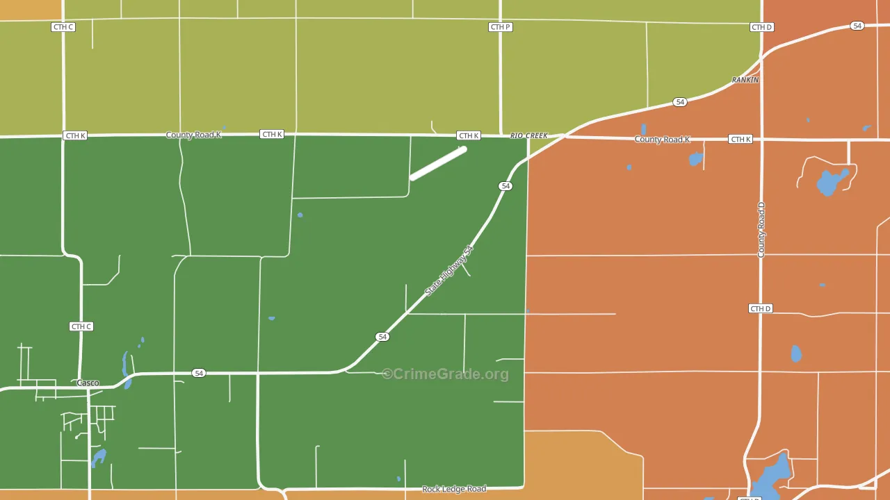 Rio Creek, WI Map of Robbery Rates