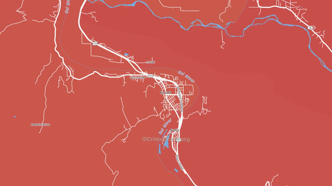 Rio Dell, CA Map of Robbery Rates