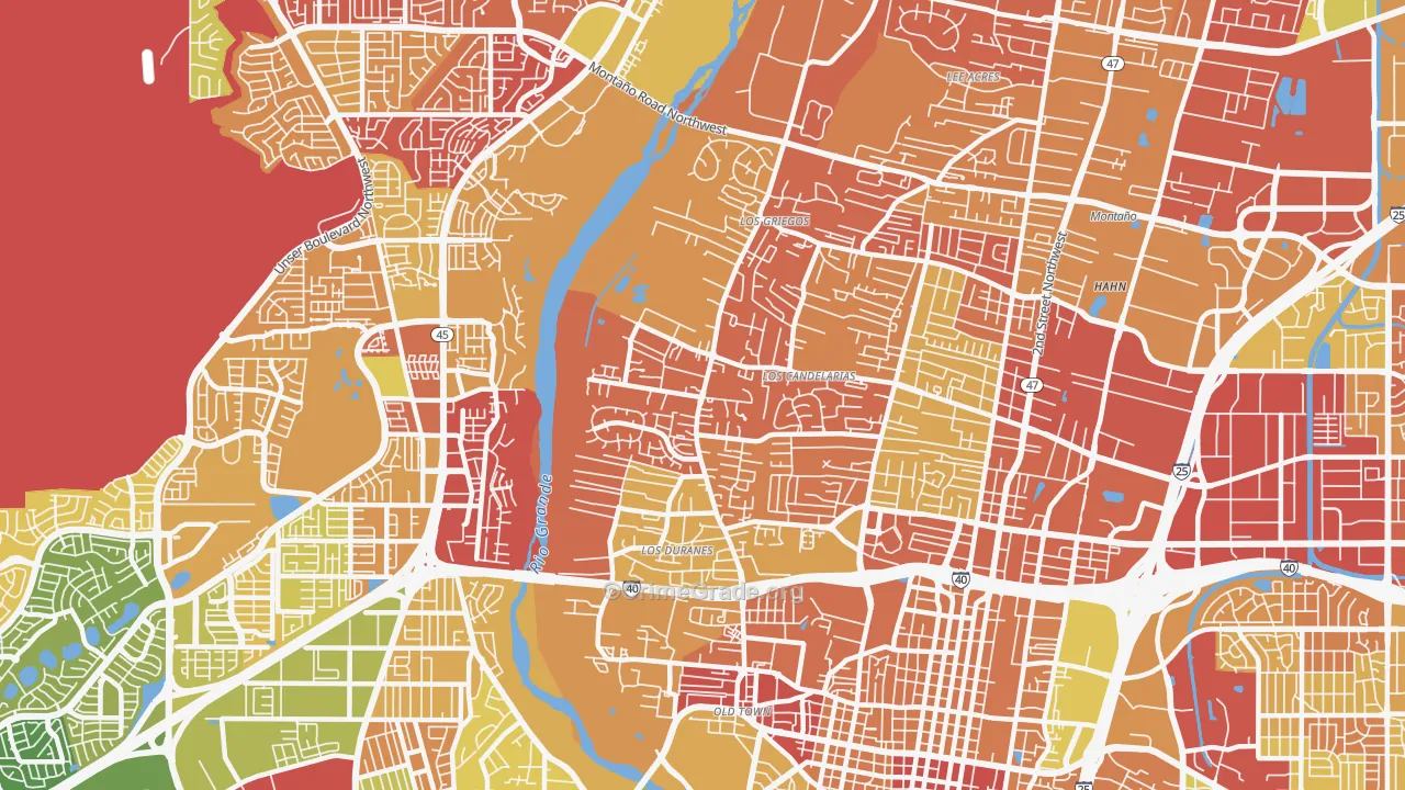 Rio Grande, Albuquerque, NM Map of Robbery Rates