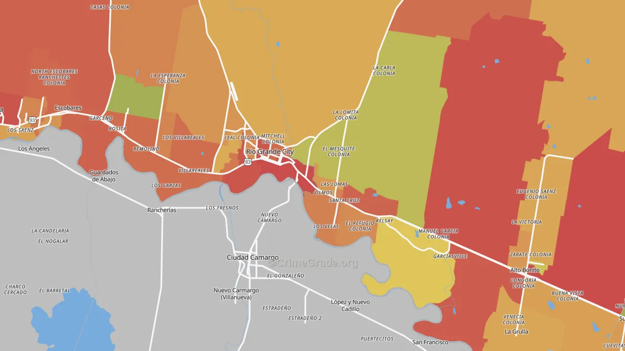 Rio Grande City, TX Map of Robbery Rates