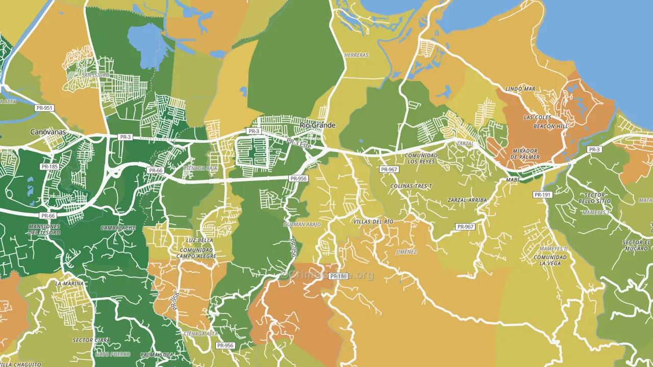 Rio Grande Municipio, PR Map of Robbery Rates