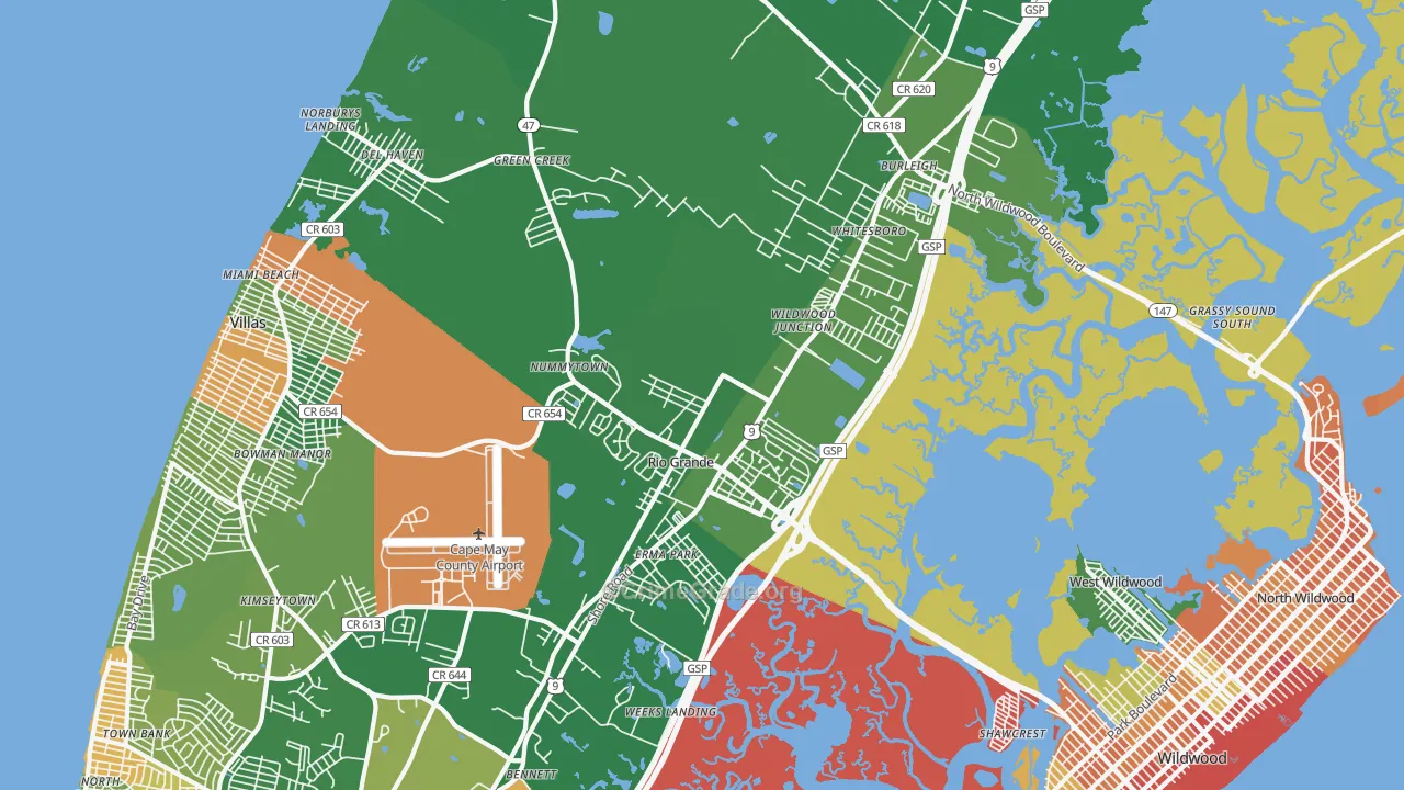 Rio Grande, NJ Map of Robbery Rates