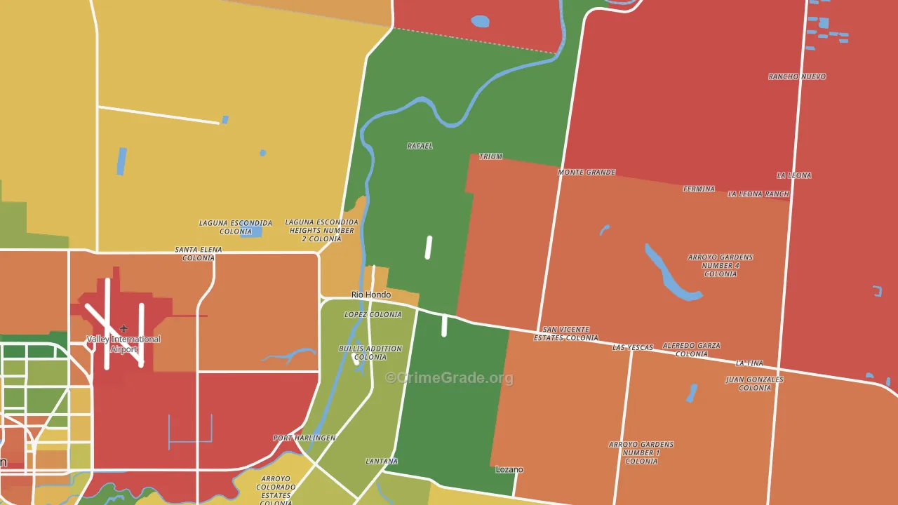 Rio Hondo, TX Map of Robbery Rates