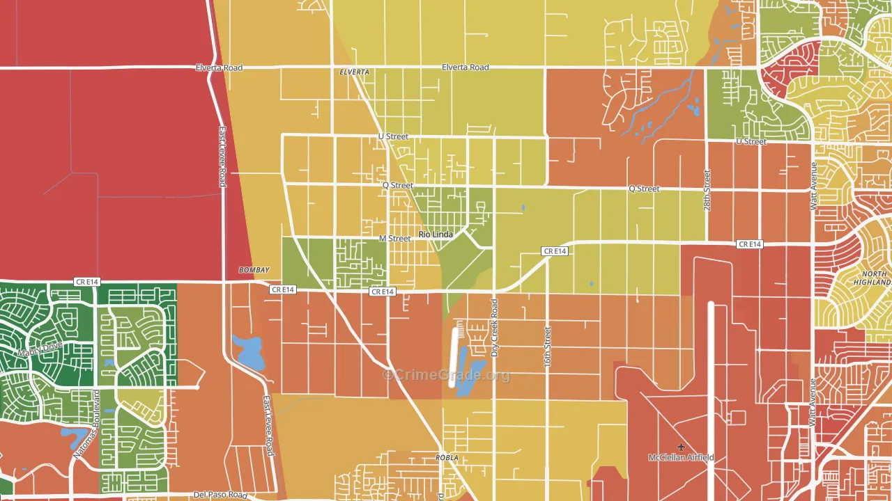 Rio Linda, CA Map of Robbery Rates