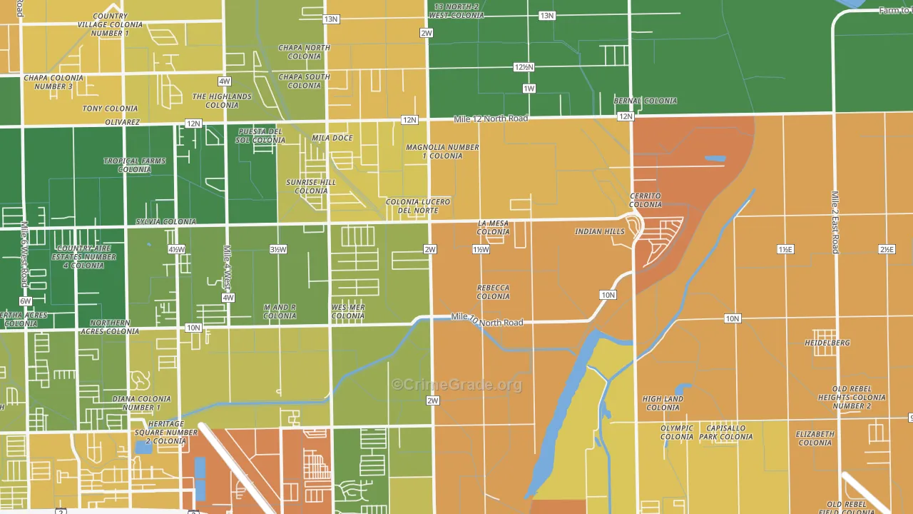 Rio Rico, TX Map of Robbery Rates